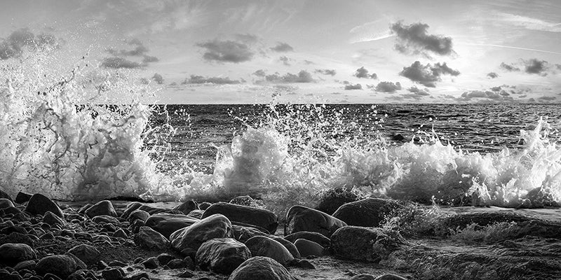 Waves crashing, Point Reyes, California (detail, BW)