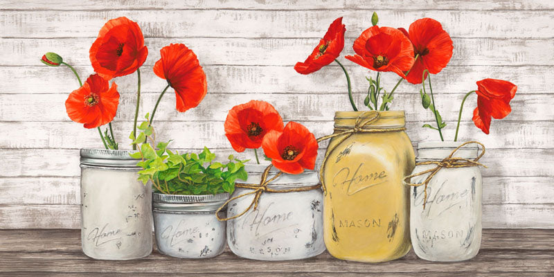 Poppies in Mason Jars