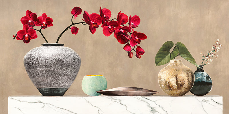 Red Orchids on White Marble
