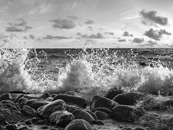 Waves crashing, Point Reyes, California (BW)