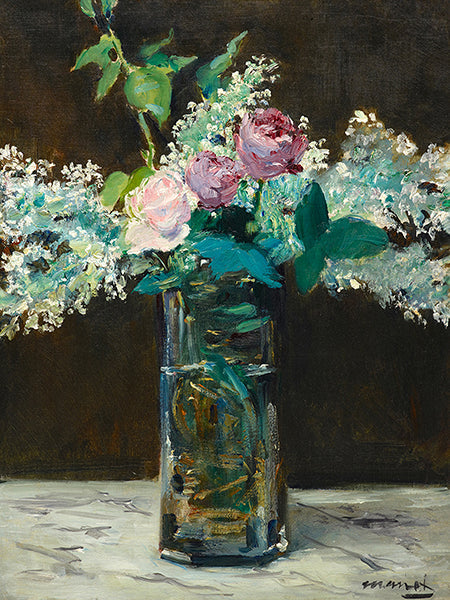 Vase of White Lilacs and Rose