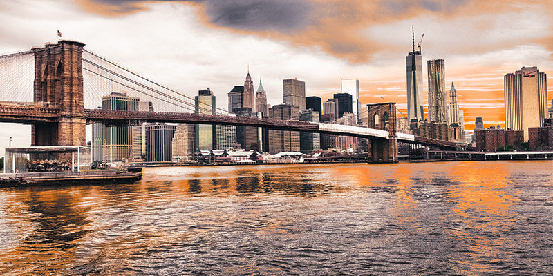 Brooklyn Bridge and Lower Manhattan at sunset, NYC