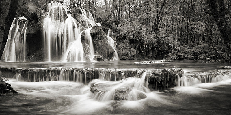 Waterfall in a forest (BW)