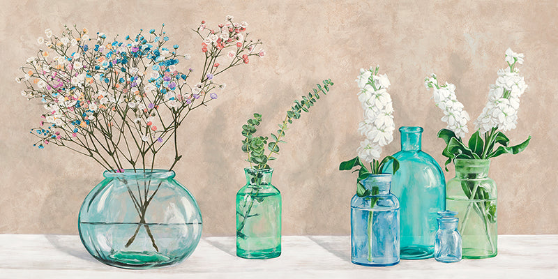 Floral setting with glass vases