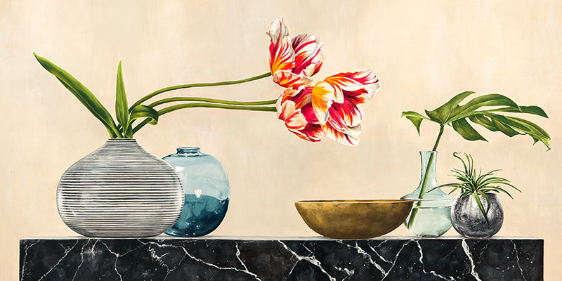 Floral Setting on Black Marble