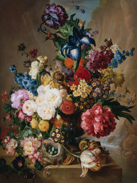 Poppies, Peonies and other Flowers in a Terracotta Vase