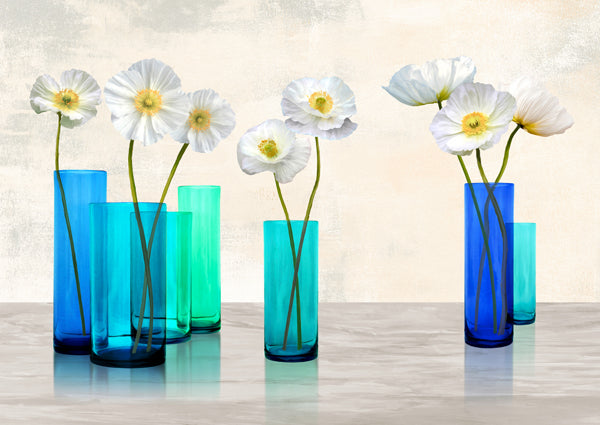 Poppies in crystal vases (Aqua palette