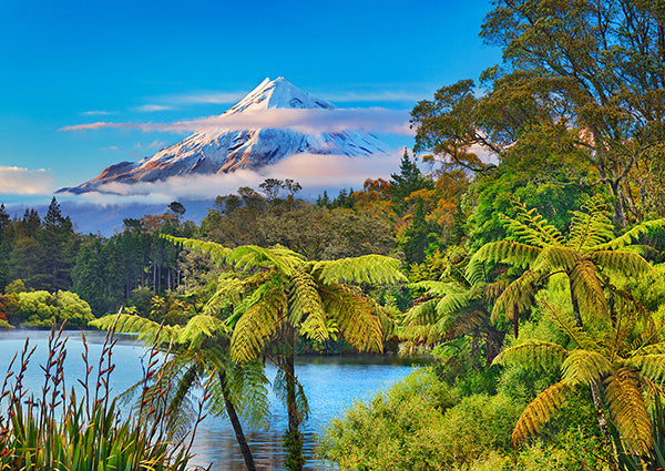 Taranaki Mountain and Lake Mangamahoe, New Zealand