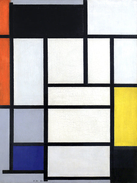 Composition with red, black, yellow, blue and grey