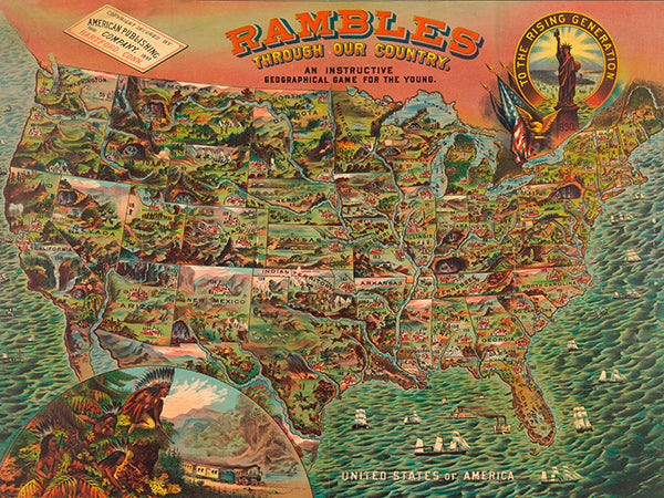 Game board with map of America, 1890