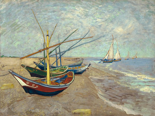 Barche da pesca sulla spiaggia di Les Saintes-Maries-de-la-Mer di Vincent Van Gogh