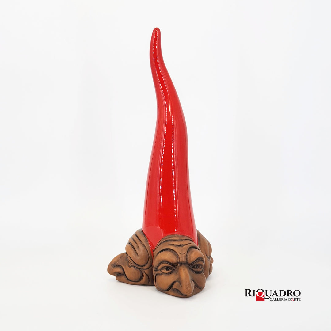 Corno portafortuna con tre facce rosso 25 cm