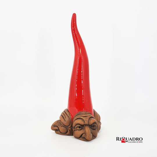 Corno portafortuna con tre facce rosso 25 cm