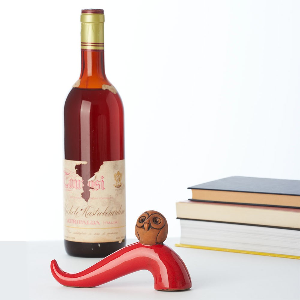 Corno portafortuna da scrivania con civetta