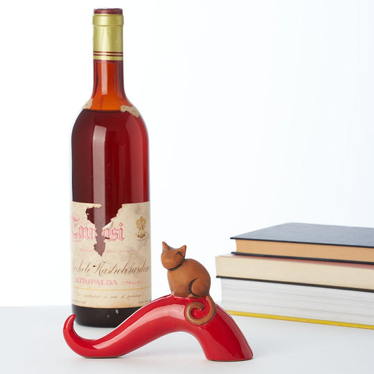 Corno portafortuna da scrivania con gatto