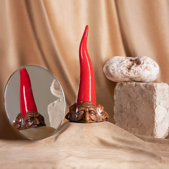 Corno portafortuna con tre facce rosso 25 cm