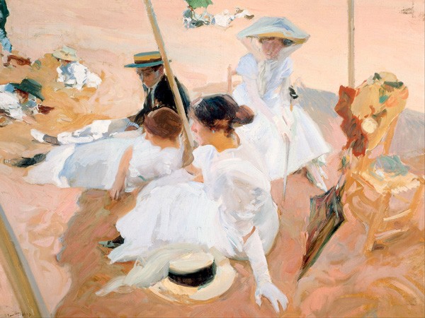 Sotto la Tenda sulla Spiaggia a Zarauz di Joaquín Sorolla y Bastida